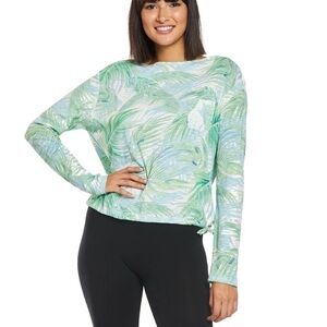 Carve Designs NWT Lorena Top White Palm Tropical Print Green/Blue Size XS